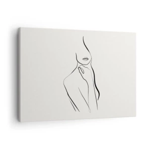 Obraz na płótnie - Minimalistyczny szkic sylwetki kobiety na jasnym tle - 70x50cm - Fala melancholii - Nowoczesna dekoracja ścienna do salonu i sypialni ARTTOR