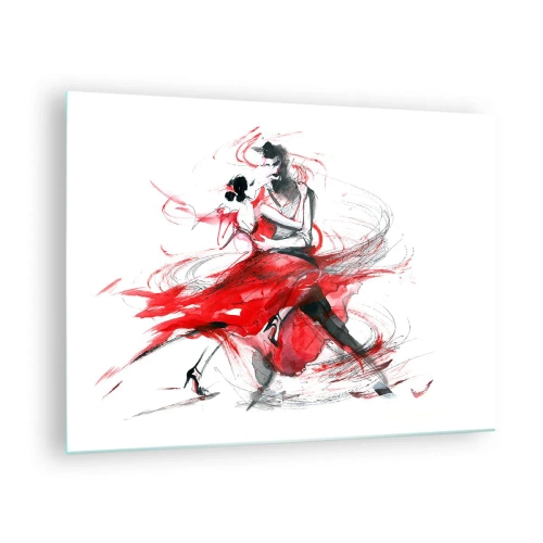 Obraz na szkle - Para tancerzy w dynamicznym tańcu akwarelą - 70x50cm - Tango - rytm namiętności - Nowoczesna dekoracja ścienna do salonu i sypialni ARTTOR