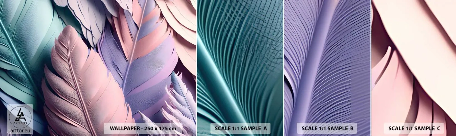 Fototapeta Próbka Samoprzylepna Deluxe Sticker - Ptasi szyk - Pastelowe, Pióra, Lekkość - 100x30 cm