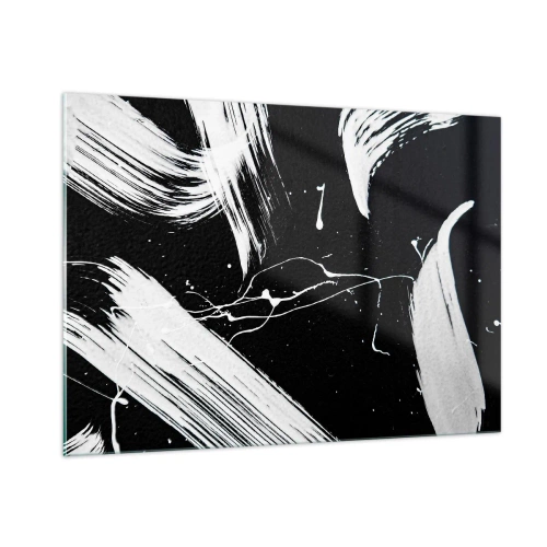 Obraz na szkle - Białe pociągnięcia pędzla na czarnym tle - 100x70cm - Przełamać mrok - Nowoczesna dekoracja ścienna do salonu, kuchni i sypialni ARTTOR
