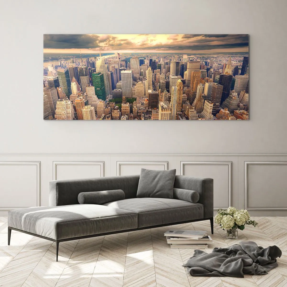 Obraz na szkle - Wyzłocone metropolis - 90x30 cm