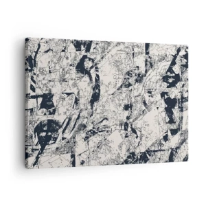 Obraz na płótnie - Abstrakcyjna kompozycja w czerni i bieli z dynamicznym układem - 70x50cm - Przenikanie przeciwieństw - Nowoczesna dekoracja ścienna do salonu i sypialni ARTTOR