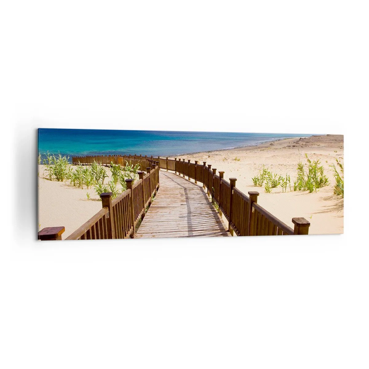 Obraz na płótnie - Drewniana ścieżka prowadząca na plażę z widokiem na ocean - 160x50cm - Zabierz mnie na wyspy szczęśliwe - Nowoczesna dekoracja ścienna do salonu i sypialni ARTTOR