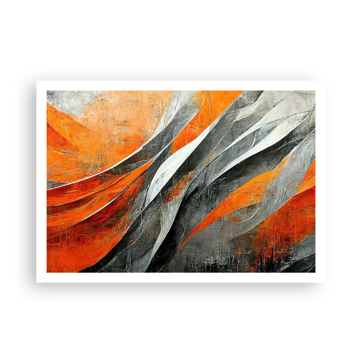 Plakat - Abstrakcyjne linie w odcieniach pomarańczu i szarości - 100x70cm - Żar i chłód - Nowoczesna dekoracja ścienna do salonu i sypialni ARTTOR