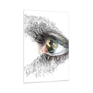 Obraz na szkle - Artystyczne oko z żółto-zieloną tęczówką i misternymi detalami - 80x120cm - Zajrzyj wprost do duszy - Nowoczesna dekoracja ścienna do salonu i sypialni ARTTOR
