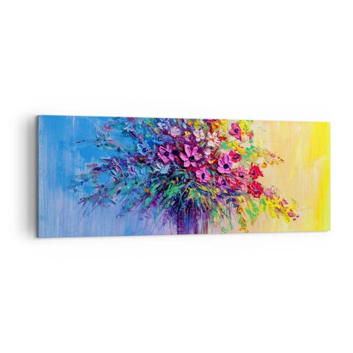 Obraz na płótnie - Kolorowy bukiet kwiatów w wazonie na tle gradientu - 140x50cm - Dar letnirj łąki - Nowoczesna dekoracja ścienna do salonu i sypialni ARTTOR
