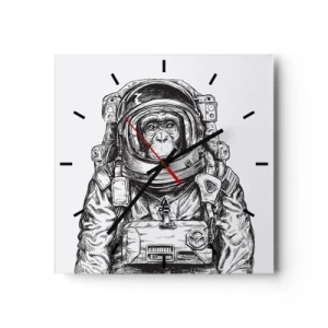 Zegar ścienny - Grafika astronauty w skafandrze z głową małpy - 30x30cm - Alternatywna ewolucja - Nowoczesna dekoracja ścienna do salonu i sypialni ARTTOR