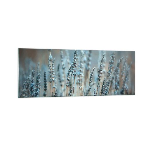 Obraz na szkle - Lawenda na polu w subtelnej pastelowej tonacji - 140x50cm - Pachnący łan - Nowoczesna dekoracja ścienna do salonu i sypialni ARTTOR