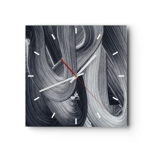 Zegar ścienny - Czarno-biała abstrakcja z dynamicznymi pociągnięciami pędzla - 30x30cm - Płynność rzeczywistości - Nowoczesna dekoracja ścienna do salonu i sypialni ARTTOR