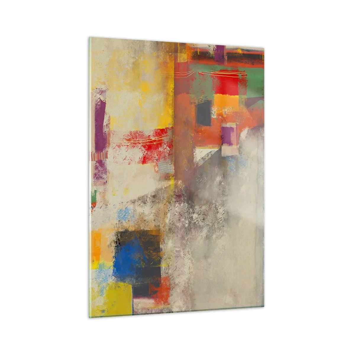 Obraz na szkle - Kolorowa abstrakcja z geometrycznymi kształtami - 50x70cm - Geometria barw - Nowoczesna dekoracja ścienna do salonu, kuchni i sypialni ARTTOR