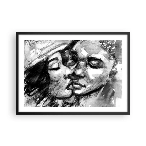 Plakat w czarnej ramie - Czarno-biała akwarela przedstawiająca intymny moment dwóch osób - 70x50cm - Czuła chwila - Nowoczesna dekoracja ścienna do salonu i sypialni ARTTOR