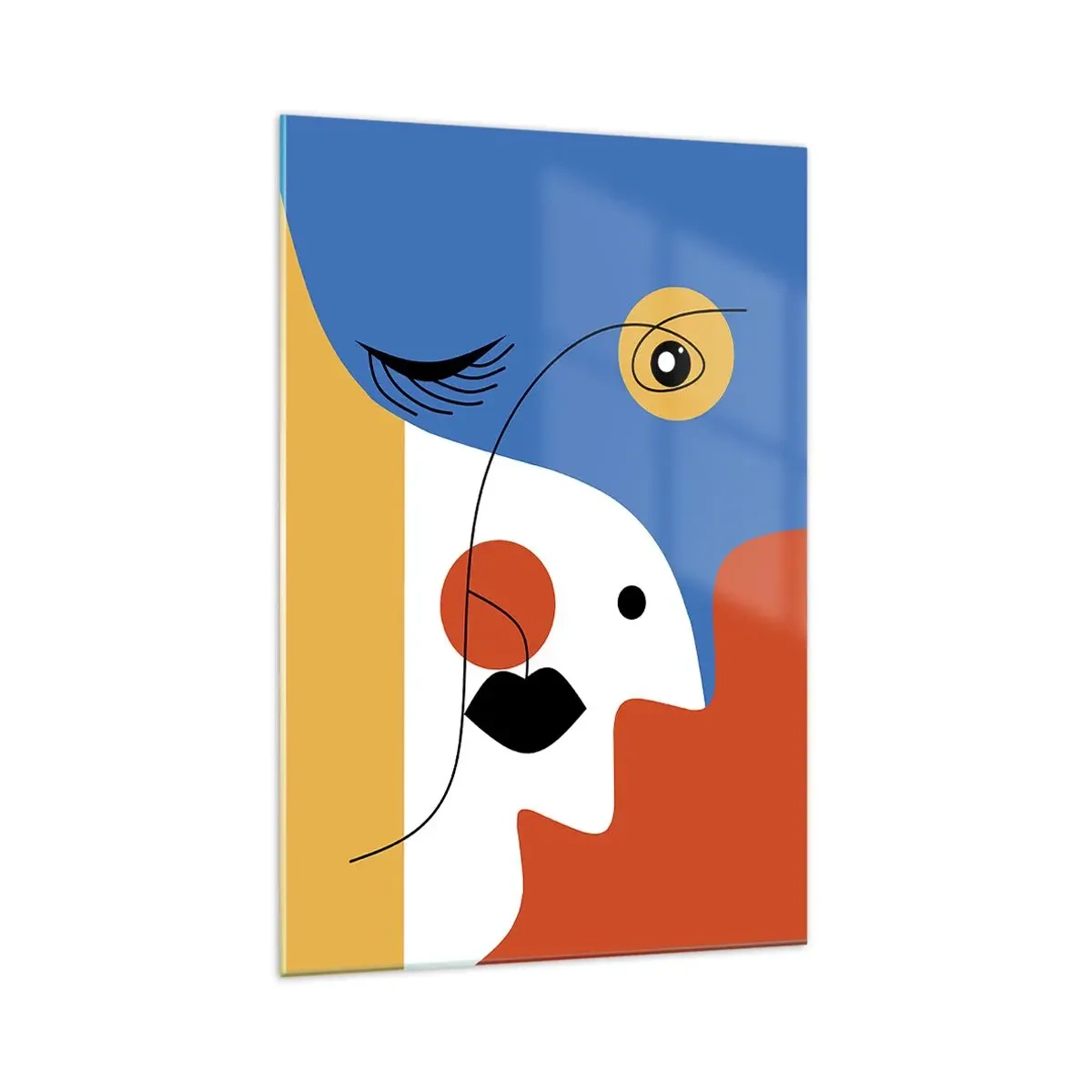 Obraz na szkle - Kolorowa abstrakcyjna twarz w stylu kubistycznym o wyrazistych kształtach - 70x100cm - Portret zdekonstruowany - Nowoczesna dekoracja ścienna do salonu i sypialni ARTTOR