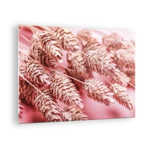 Obraz na szkle - Suszone kłosy w odcieniach różu na pastelowym tle - 70x50cm - Kwietna kaskada w różu - Nowoczesna dekoracja ścienna do salonu i sypialni ARTTOR
