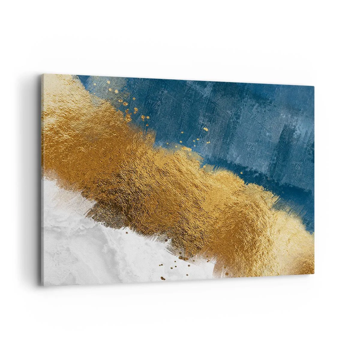 Obraz na płótnie - Abstrakcyjna kompozycja w odcieniach złota, błękitu i bieli - 100x70cm - Barwy lata - Nowoczesna dekoracja ścienna do salonu, kuchni i sypialni ARTTOR