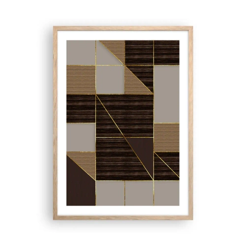 Plakat w ramie jasny dąb - Mozaika brązów i złota - 50x70 cm