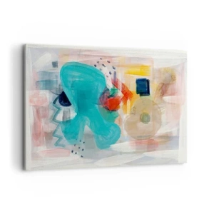 Obraz na płótnie - Abstrakcyjne kształty i kolory tworzące dynamiczną kompozycję - 120x80cm - Kolorowa gra - Nowoczesna dekoracja ścienna do salonu, kuchni i sypialni ARTTOR
