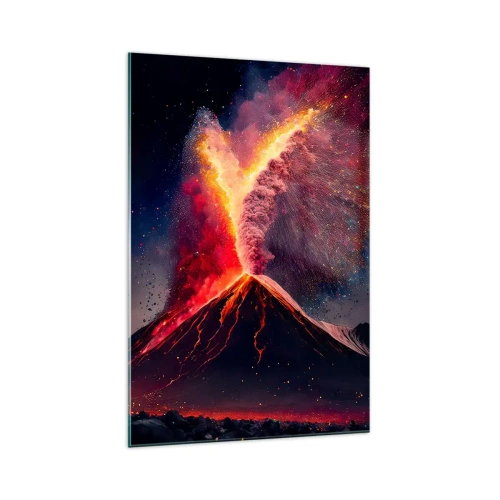 Obraz na szkle - Wyjątkowa erupcja wulkanu w nocy z dynamicznymi kolorami - 70x100cm - Piękno i groza - Nowoczesna dekoracja ścienna do salonu i sypialni ARTTOR