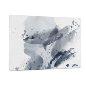 Obraz na szkle - Niebiesko-szare akwarelowe plamy przypominające ruch wody - 120x80cm - Studium natury wody - Nowoczesna dekoracja ścienna do salonu, kuchni i sypialni ARTTOR