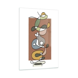 Obraz na szkle - Kolorowa abstrakcja z czarną linią na brązowym tle - 50x70cm - Abstrakcja warta uśmiechu - Nowoczesna dekoracja ścienna do salonu, kuchni i sypialni ARTTOR