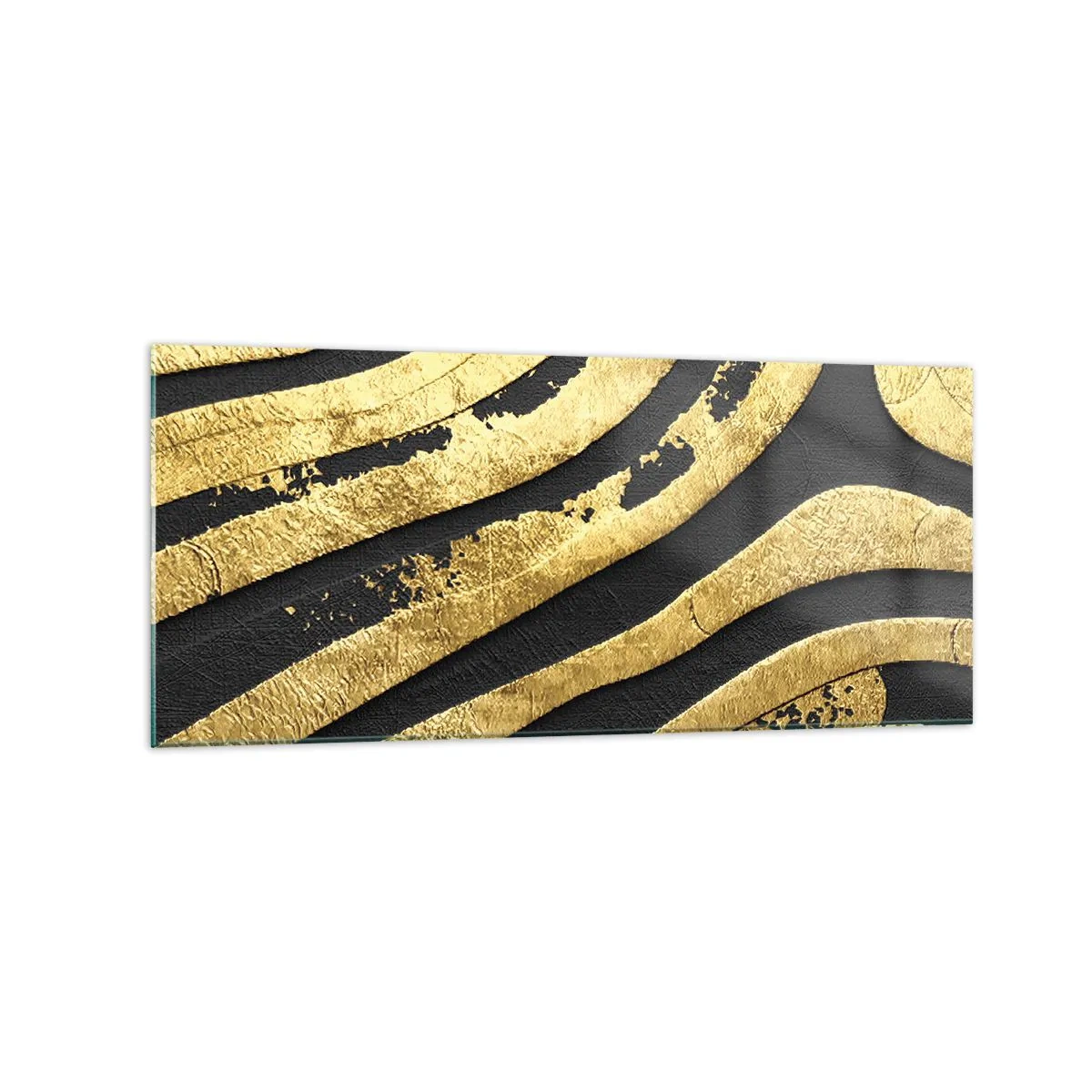 Obraz na szkle - Złote abstrakcyjne fale na czarnym tle - 120x50cm - Wszystko płynie - Nowoczesna dekoracja ścienna do salonu i sypialni ARTTOR
