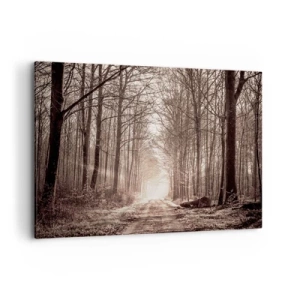 Obraz na płótnie - Leśna ścieżka wśród drzew w odcieniach sepii - 100x70cm - Leśna katedra - Nowoczesna dekoracja ścienna do salonu, kuchni i sypialni ARTTOR