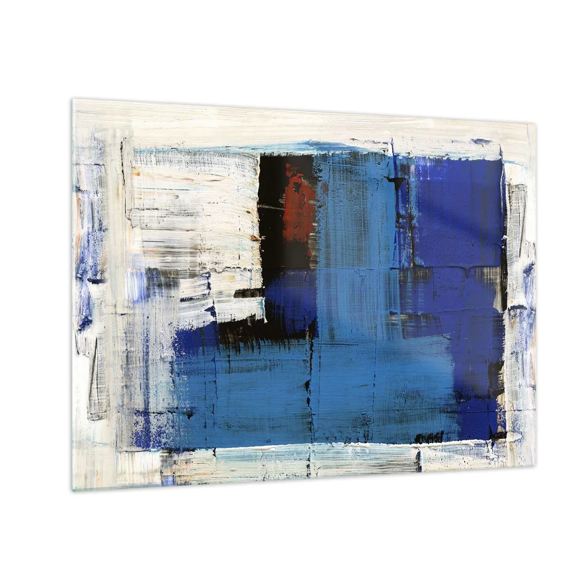 Obraz na szkle - Abstrakcyjna kompozycja z dominującym błękitem - 70x50cm - Sekret błękitu - Nowoczesna dekoracja ścienna do salonu i sypialni ARTTOR