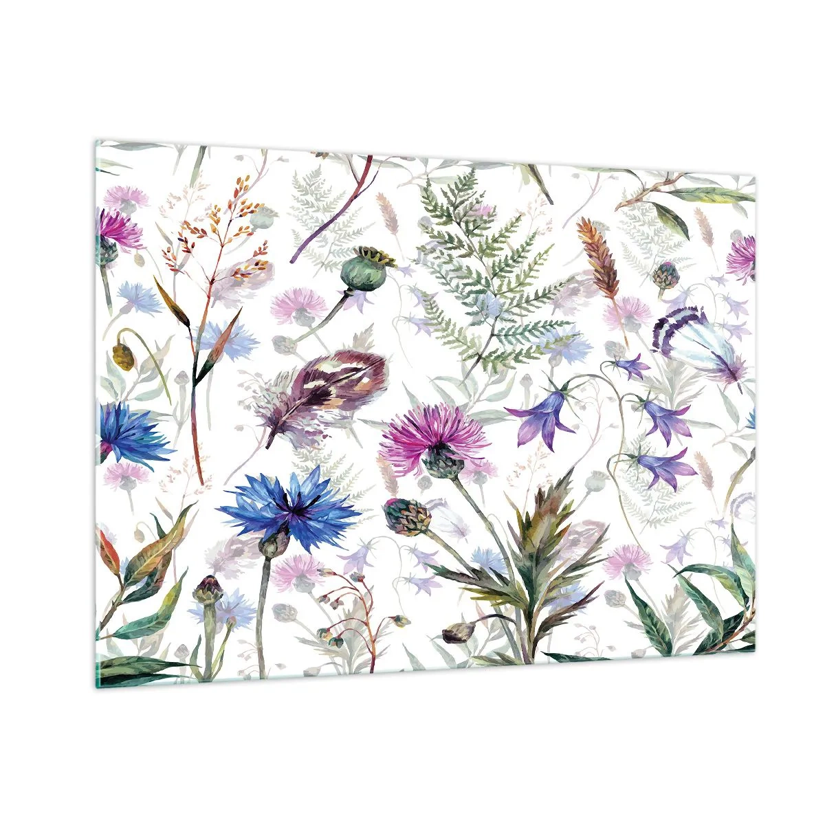 Obraz na szkle - Rysunki polnych kwiatów i liści na jasnym tle - 100x70cm - Polski zielnik - Nowoczesna dekoracja ścienna do salonu, kuchni i sypialni ARTTOR