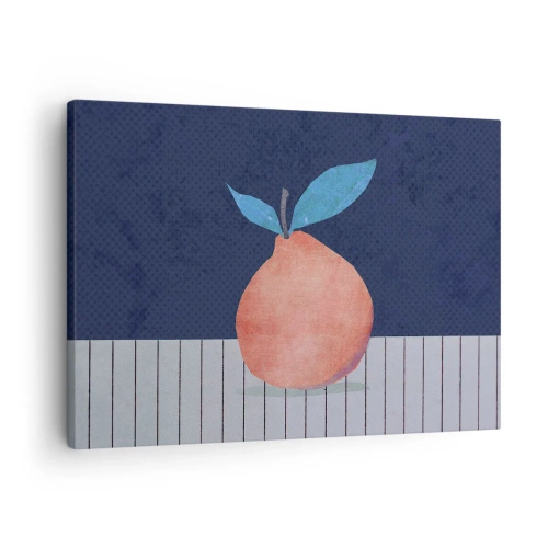 Obraz na płótnie - Abstrakcyjny owoc na tle kontrastowych kolorów i prostych linii - 70x50cm - Wypukłość i płaszczyzna - Nowoczesna dekoracja ścienna do salonu i sypialni ARTTOR