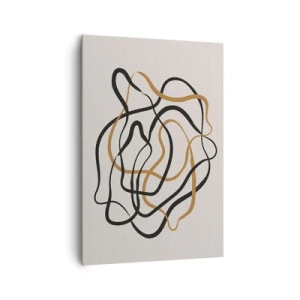 Obraz na płótnie - Splątane linie w czerni i złocie na jasnym tle - 70x100cm - Wszystko się pokręciło - Nowoczesna dekoracja ścienna do salonu i sypialni ARTTOR