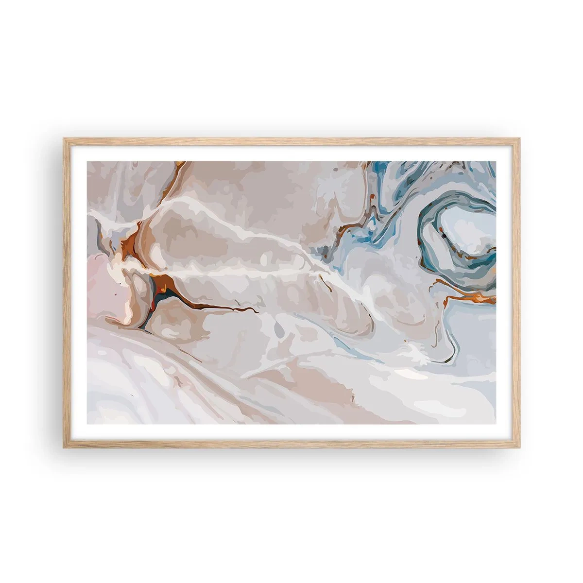 Plakat w ramie jasny dąb - Błękitne meandry pod bielą - 91x61 cm