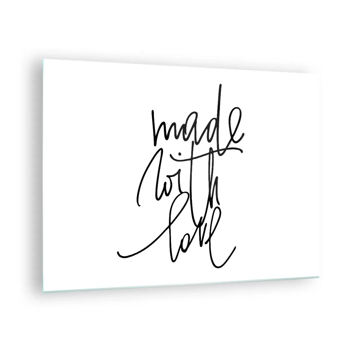 Obraz na szkle - Minimalistyczny napis 'Made with love' - 70x50cm - Najlepsza marka - Nowoczesna dekoracja ścienna do salonu i sypialni ARTTOR