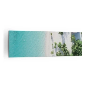 Obraz na płótnie - Tropikalna plaża z turkusową wodą i palmami z lotu ptaka - 160x50cm - Wakacje w raju - Nowoczesna dekoracja ścienna do salonu i sypialni ARTTOR