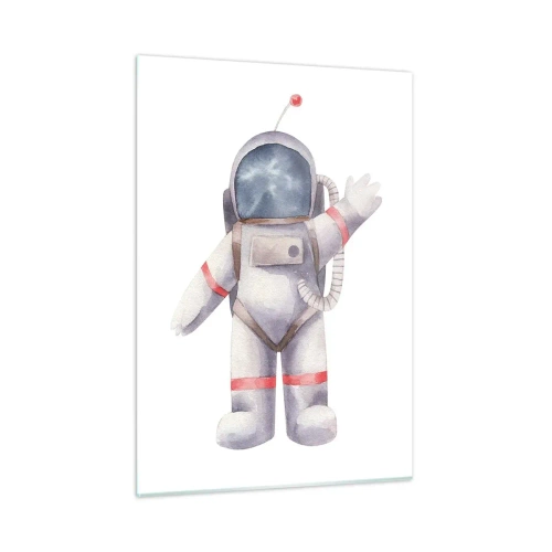 Obraz na szkle - Astronauta machający w przestrzeni kosmicznej - 50x70cm - To na razie! - Nowoczesna dekoracja ścienna do salonu, kuchni i sypialni ARTTOR