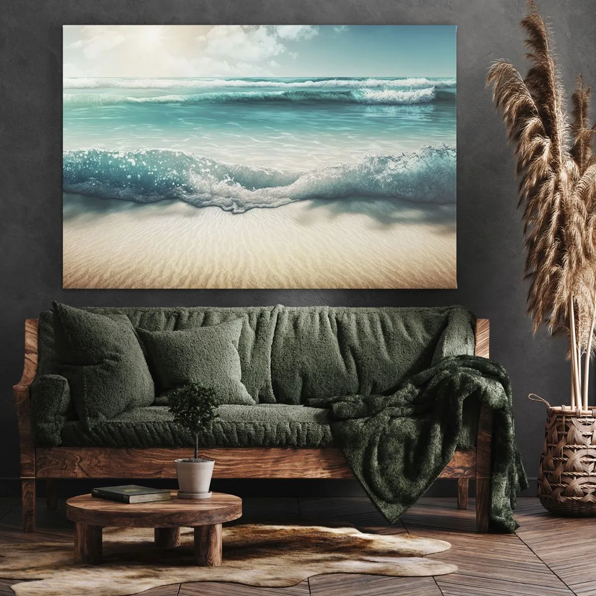 Obraz na płótnie - Fale oceanu na jasnej piaszczystej plaży - 100x70cm - Spokój oceanu - Nowoczesna dekoracja ścienna do salonu, kuchni i sypialni ARTTOR