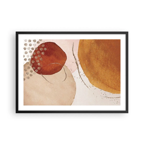 Plakat w czarnej ramie - Abstrakcyjne kształty w ciepłych odcieniach brązu i złota - 70x50cm - Krągłość i ruch - Nowoczesna dekoracja ścienna do salonu i sypialni ARTTOR