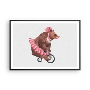 Plakat w czarnej ramie - Miś w różowej spódniczce na rowerku w stylu retro - 100x70cm - Ale cyrk! - Nowoczesna dekoracja ścienna do salonu i sypialni ARTTOR