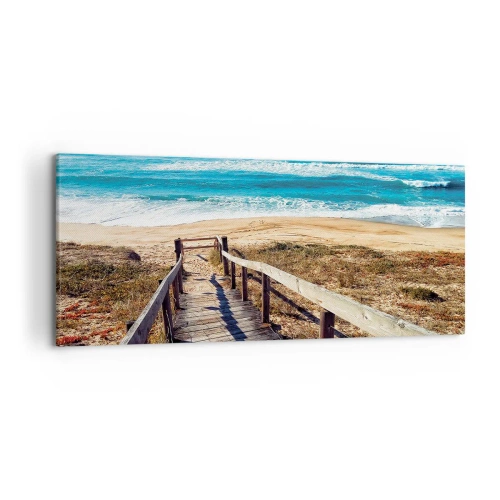Obraz na płótnie - Drewniana ścieżka prowadząca na plażę - 120x50cm - Biegnij! - Nowoczesna dekoracja ścienna do salonu i sypialni ARTTOR