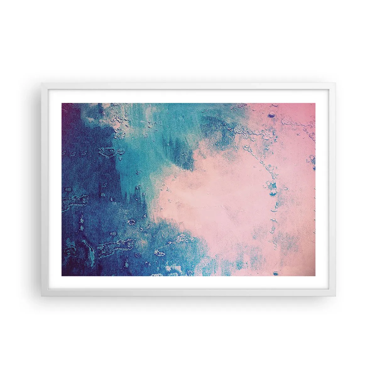 Plakat w białej ramie - Błękitne objęcia - 70x50 cm