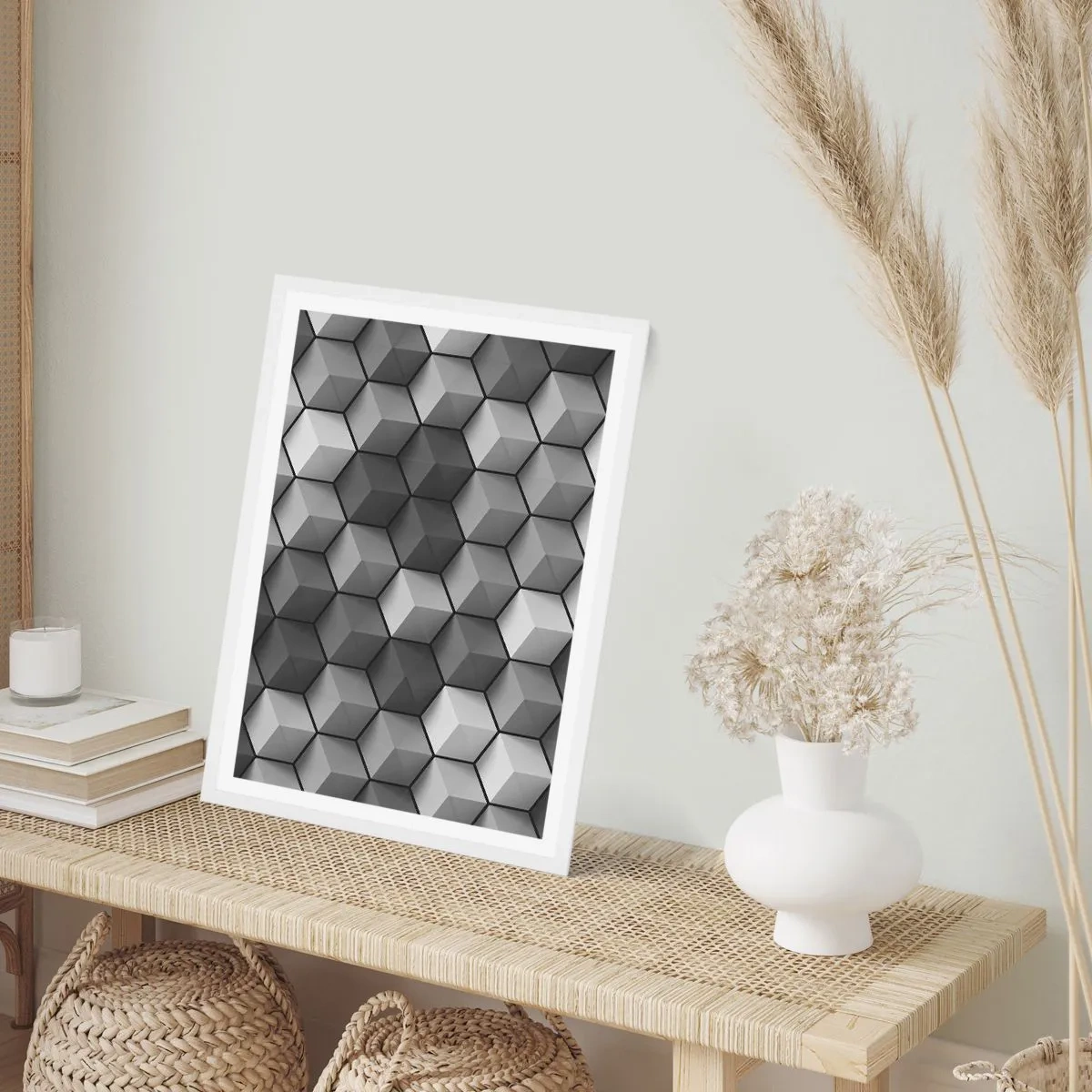 Plakat w białej ramie - Kubistyczna układanka - 30x40 cm
