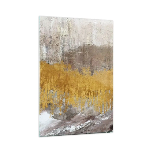 Obraz na szkle - Złoty i beżowy abstrakcyjny wzór - 80x120cm - Złocisty podmuch - Nowoczesna dekoracja ścienna do salonu i sypialni ARTTOR