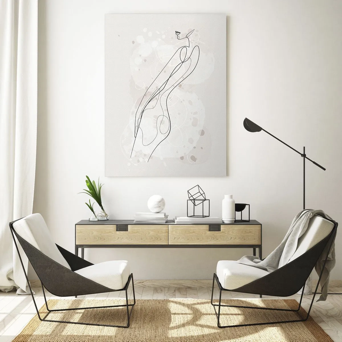 Obraz na szkle - Konturowa sylwetka kobiety w odcieniach beżu - 50x70cm - Pobłądzić spojrzeniem - Nowoczesna dekoracja ścienna do salonu, kuchni i sypialni ARTTOR