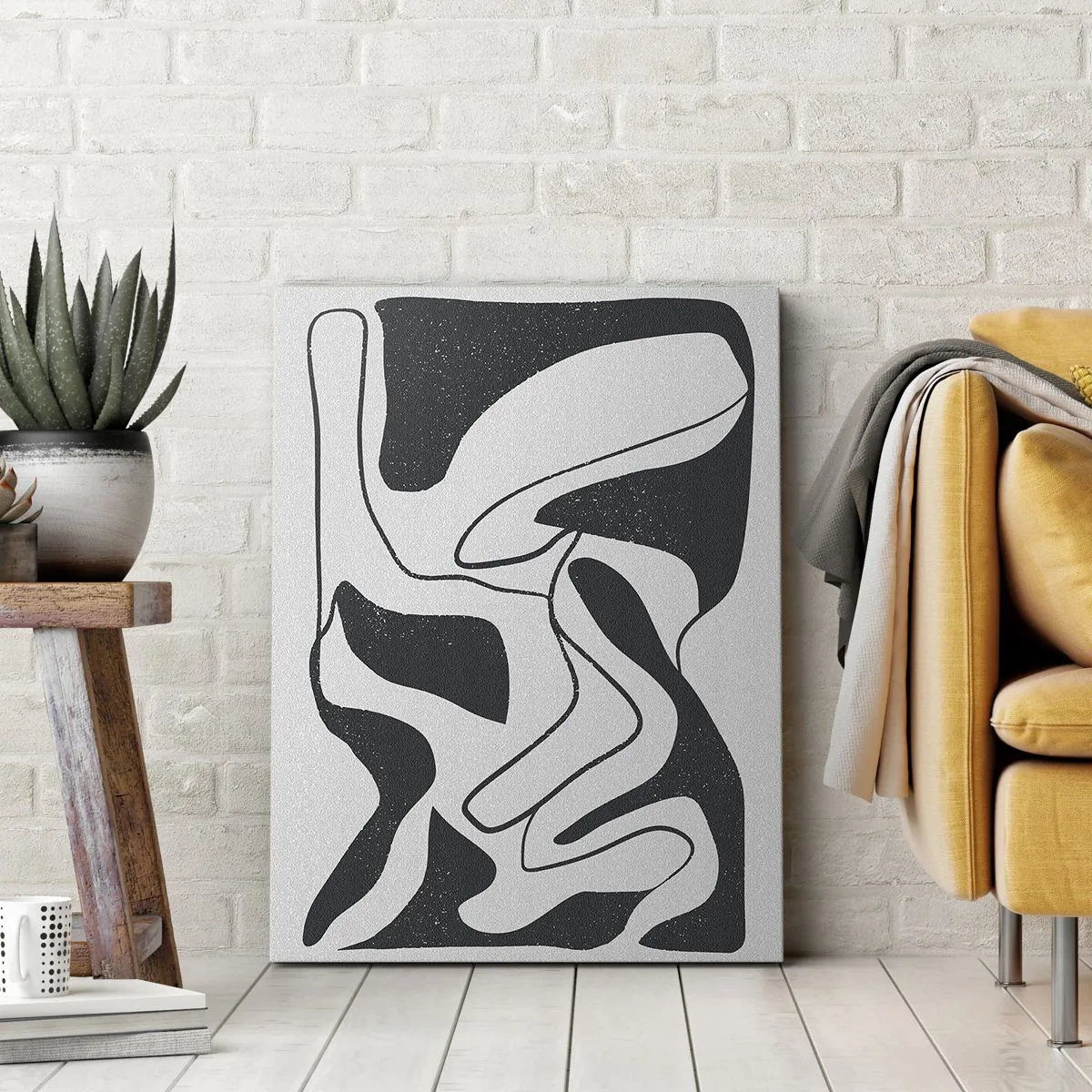 Obraz na płótnie - Abstrakcyjna kompozycja czarnych linii na jasnym tle - 50x70cm - Abstrakcyjna zabawa w labiryncie - Nowoczesna dekoracja ścienna do salonu, kuchni i sypialni ARTTOR