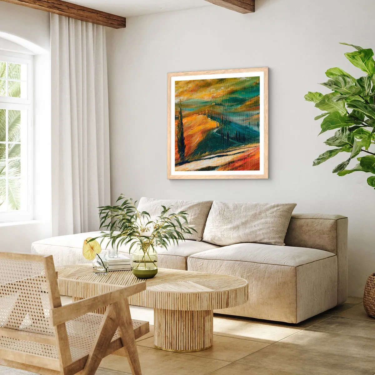 Plakat w ramie jasny dąb - Toskański pejzaż - 50x50 cm