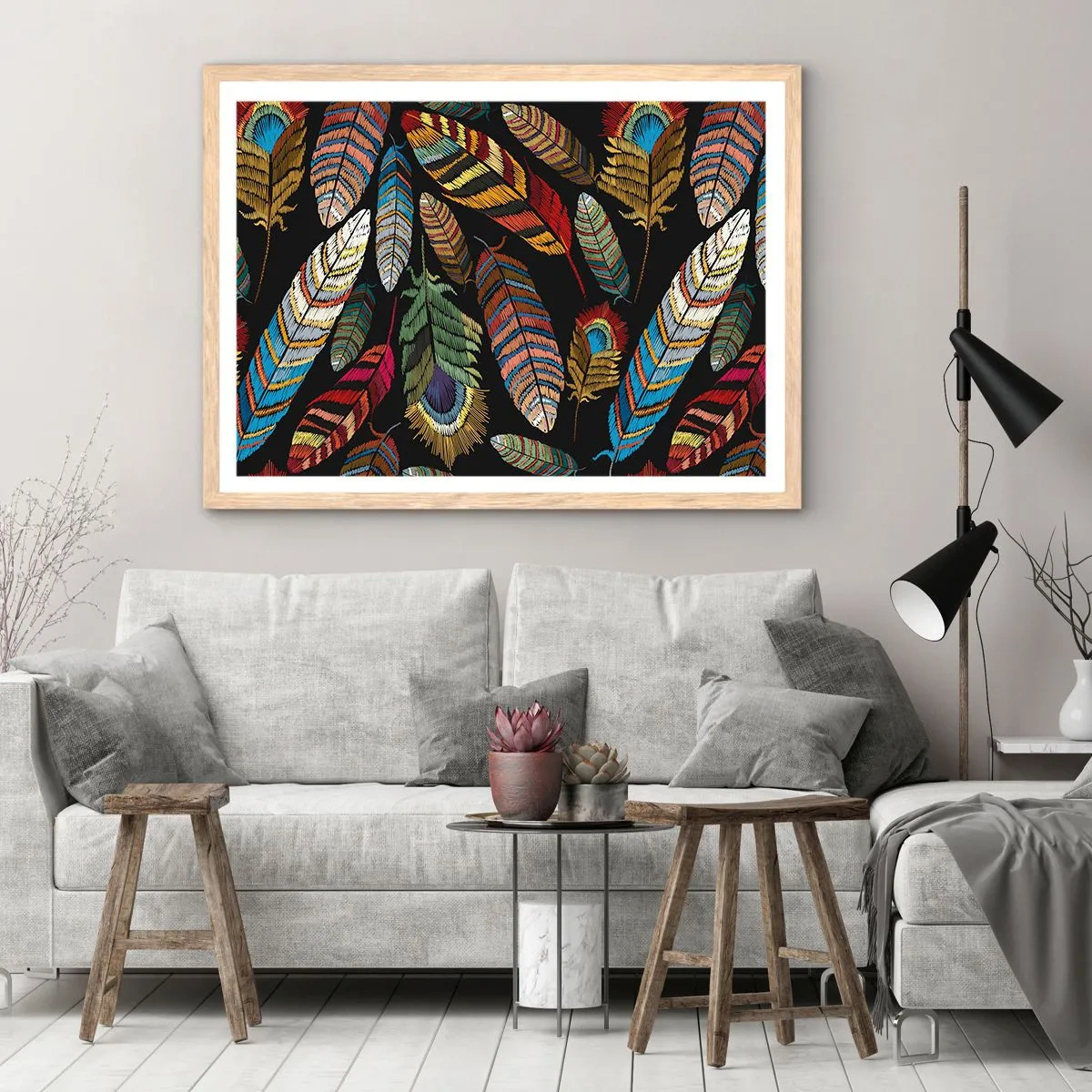 Plakat w ramie jasny dąb - Ptasi karnawał - 100x70 cm