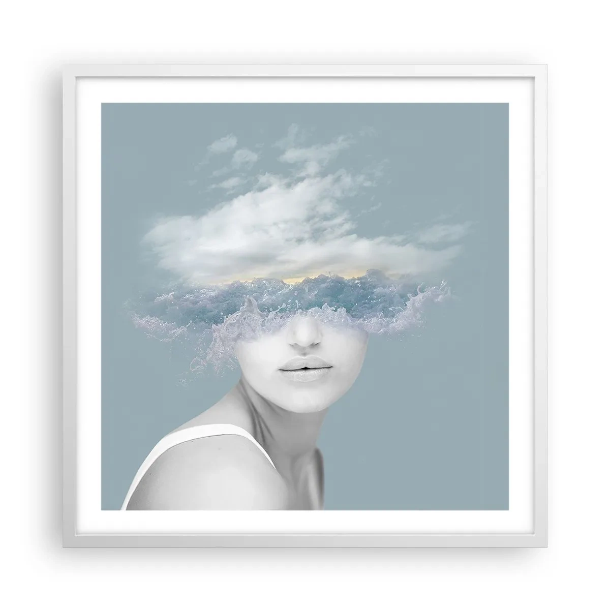 Plakat w białej ramie - Z głową w chmurach - 60x60 cm