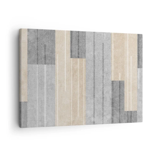 Obraz na płótnie - Geometryczna kompozycja w odcieniach szarości i beżu - 70x50cm - Kompozycja: trzymać pion - Nowoczesna dekoracja ścienna do salonu i sypialni ARTTOR