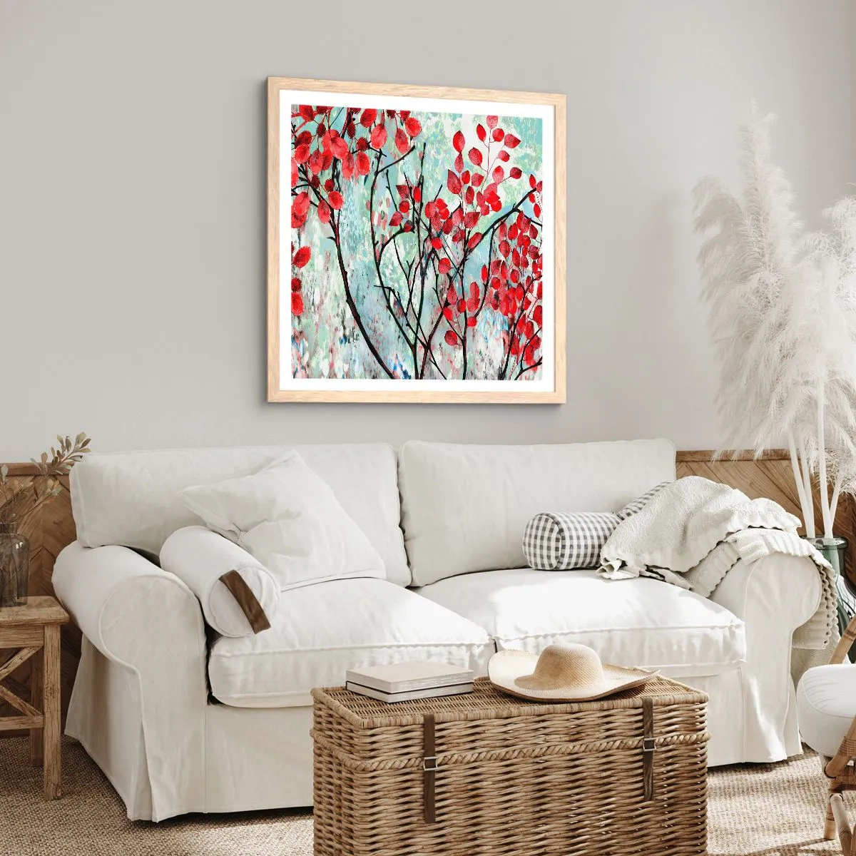 Plakat w ramie jasny dąb - Drzewo w szkarłacie - 30x30 cm
