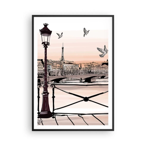 Plakat w czarnej ramie - Nad dachami Paryża - 70x100 cm