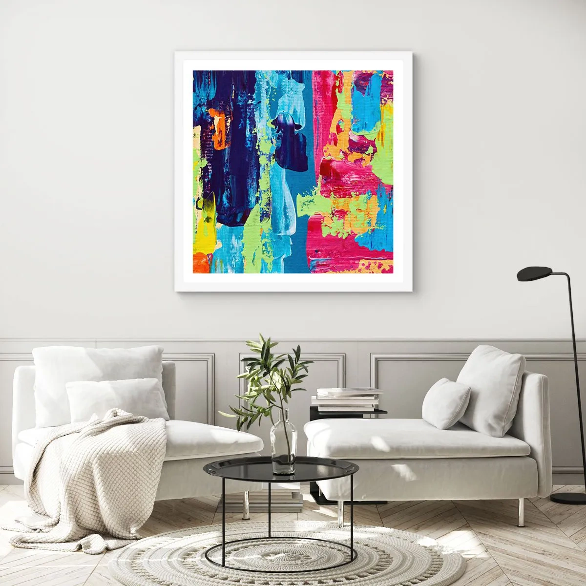 Plakat w białej ramie - Życie jest piękne! - 30x30 cm