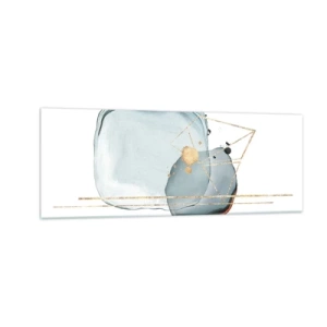 Obraz na szkle - Abstrakcyjne formy w odcieniach błękitu i złota na białym tle - 140x50cm - Studium kropli - Nowoczesna dekoracja ścienna do salonu i sypialni ARTTOR